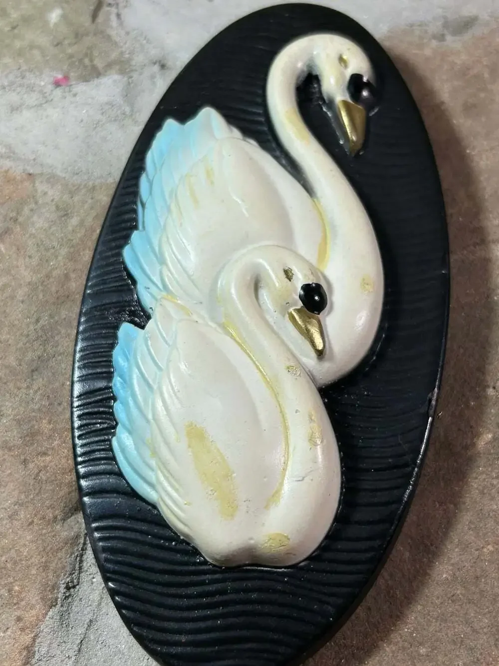 Miller Studios Swans Chalk Ware Wall Hangings Set of two white on black READ